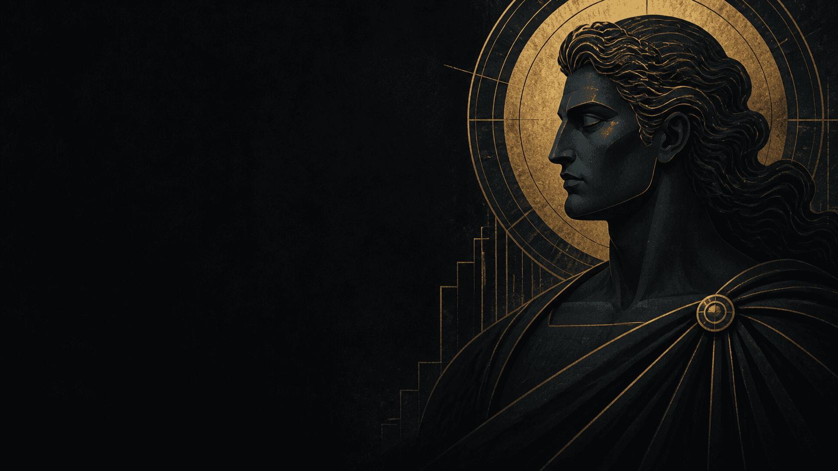 A divine figure in profile against a dark gold ground