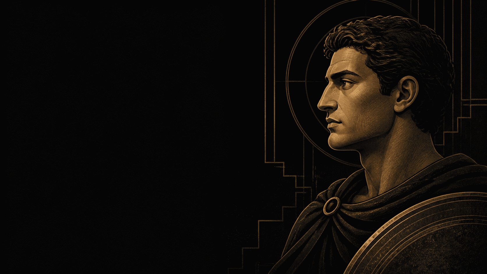 A hero in profile with shield and spear